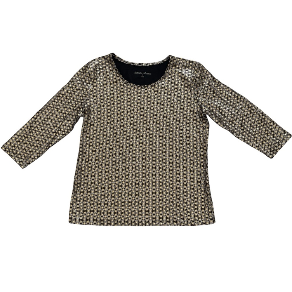 Gold Metallic 3/4 Sleeve Top Rebecca Malone Size Large